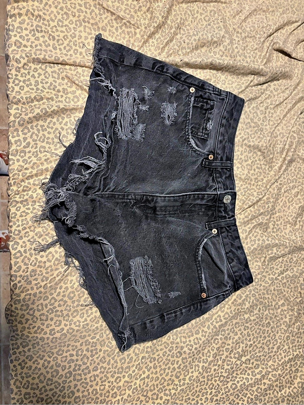 Distressed Black Jean Shorts
